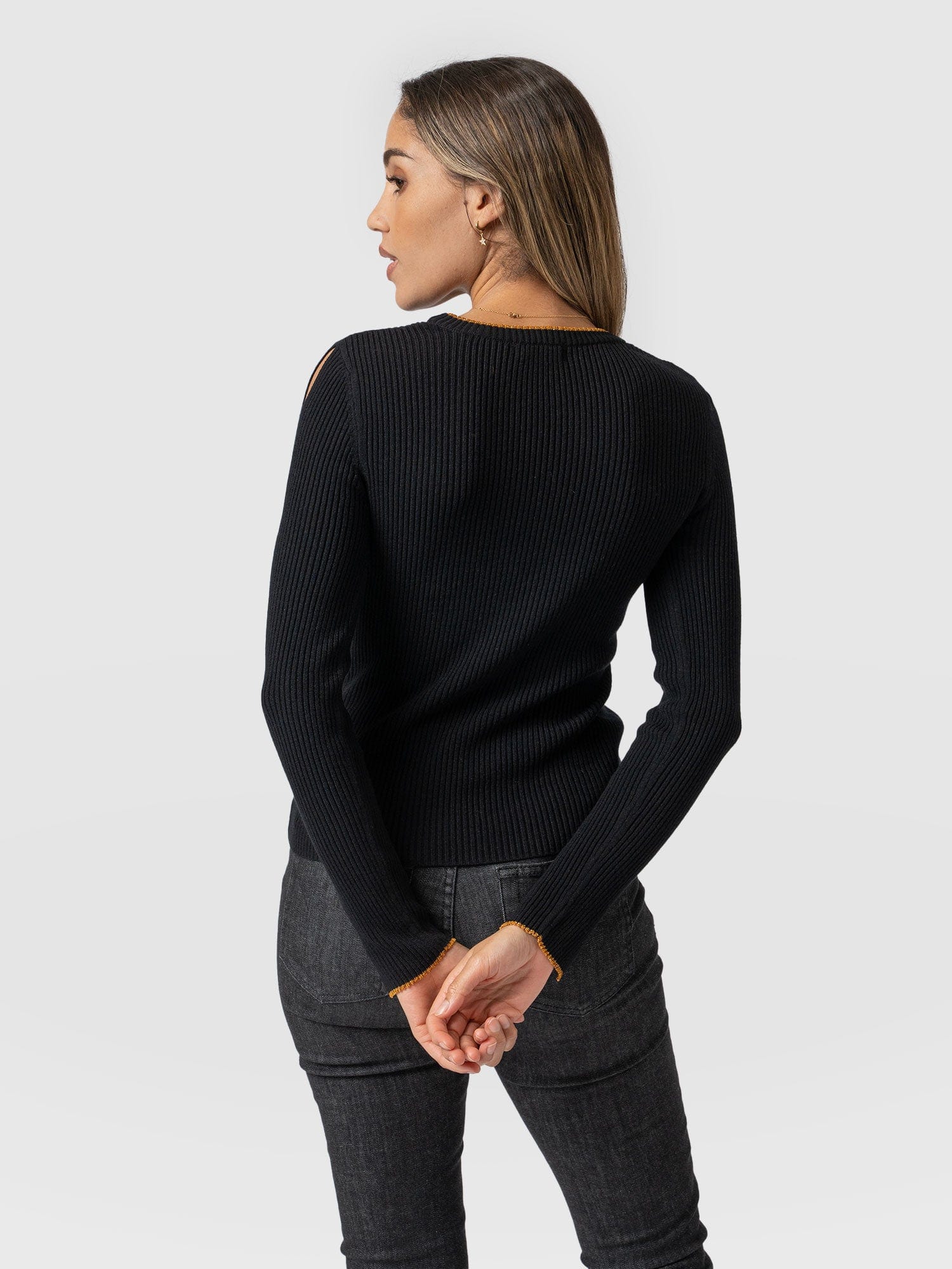 Luna Cut Out Sweater Black Lurex - Women's Jumpers | Saint + Sofia® EU